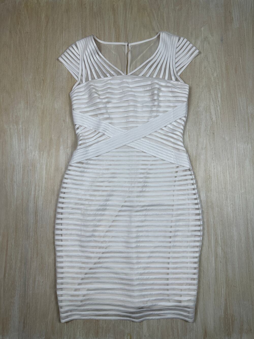 WHBM Ivory Illusion Mesh Stripe Sheath Bodycon Party Career Cocktail Dress 8